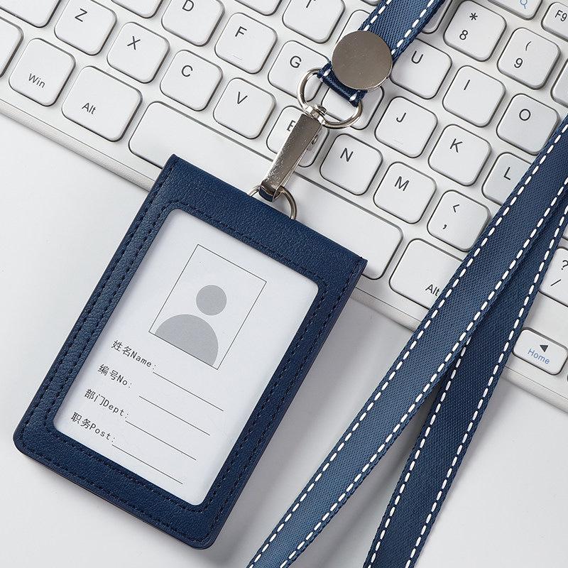 PU Leather Employee Id Case with Lanyard Fashion Leather Id Credit Card Holder Access Bus Card Case Badge Holder Card Sleeve