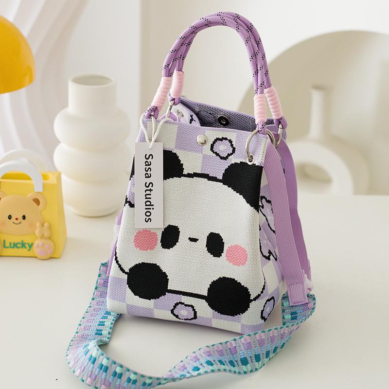 Stilvolle japanisch-koreanische Strickhandtasche: Große Tragetasche & Tragbare Pendel-Quadrat-Tasche