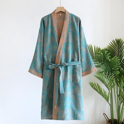 Primavera Otoño Batas de Algodón Puro para Mujer Manga 3/4 Albornoz Femenino Estampado Batas de Mañana Sueltas Ropa de Casa Ropa de Dormir