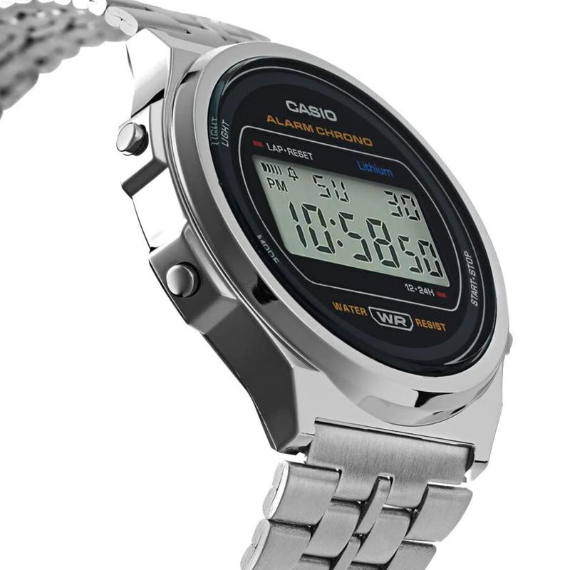 Casio versatile LCD display quartz movement stainless steel strap Japanese and Korean watch for men and women black dial A171WEGG-1AEF