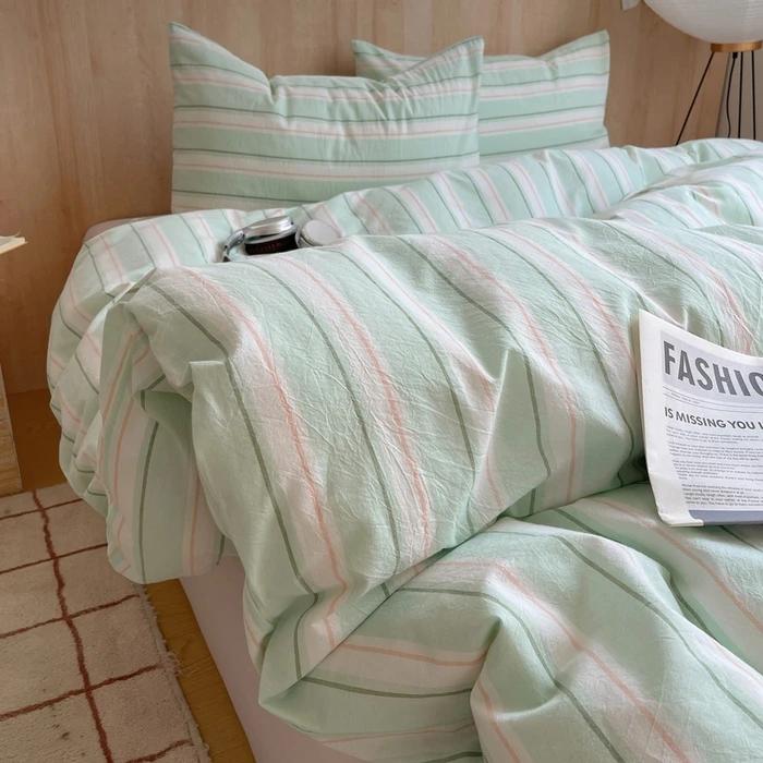 Nordic Sling Cotton Pink Stripes Duvet Cover 150x200 Size Girl's Room Housse Skin Friendly Breathable Comforter Sets