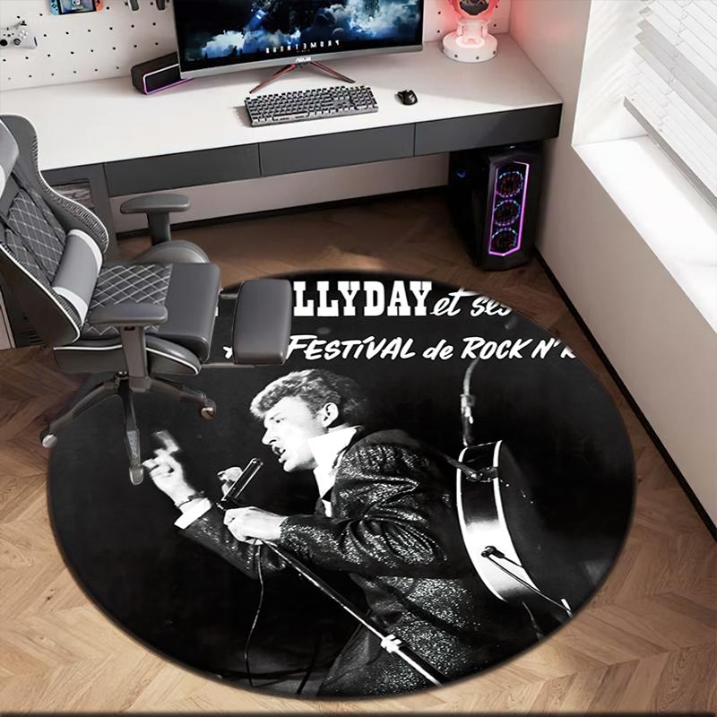 1pc Johnny Hallyday Music Album Round Carpet Painted Printed Circular Carpet, Home Door Mat, Outdoor Travel Protection Carpet