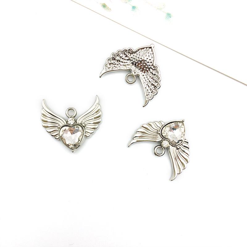 

21mm Heart-Shaped Epoxy Pendant with Rhinestone Wings - Handmade Keychain Accessory