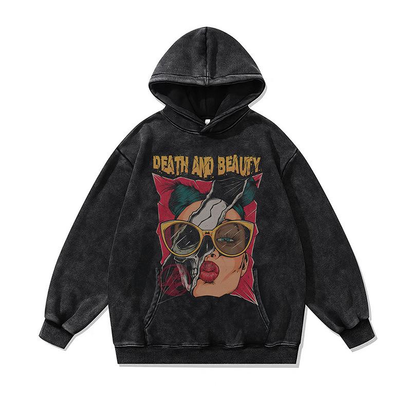 Cartoon Digital Direct Injection Printing Hooded Sweater Oversize Retro Washed Old Hoodie For Men And Women
