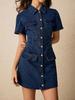Cross-border Women's Denim Skirt/Cardigan Dress with Short Sleeves and Cinched Waist