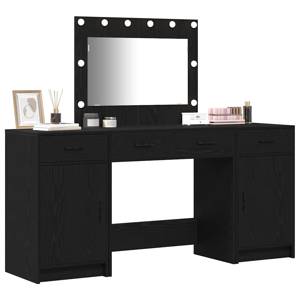 Makeup Table with Mirror Lighting (3 pcs) Black Particleboard