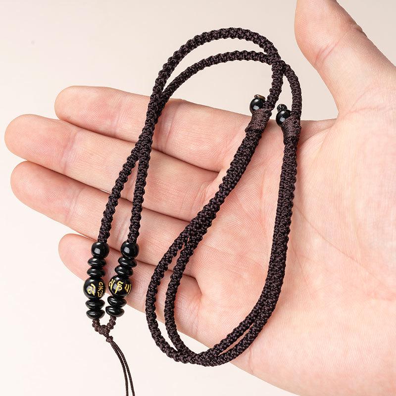 Agate Jade Pendant Necklace with Thick Woven Rope