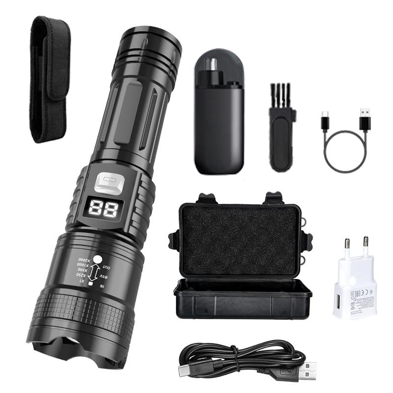 High Power LED Flashlight USB Rechargeable Zoomable Torch for Outdoor Camping Fishing Flashlight for Christmas Gift Set for Men