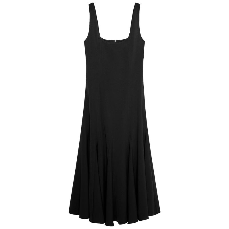 

Zaprha 2025 New Arrival Black Dress Wide Shoulder Strap Square Collar Midi Skirt Dress Waist Slim Looking 4088046 Black L