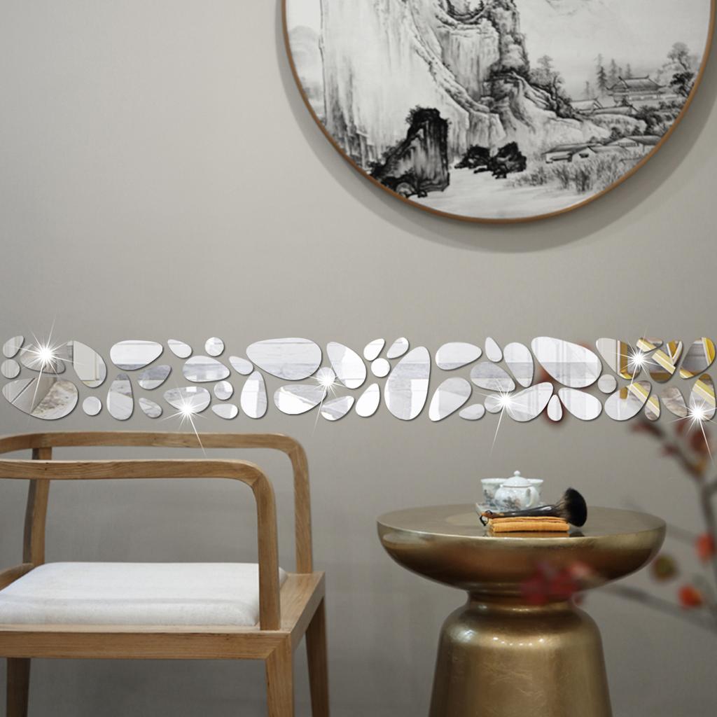 Adesivo de espelho em forma de seixo para fundo de parede de casa, sala de estar, quarto, adesivos