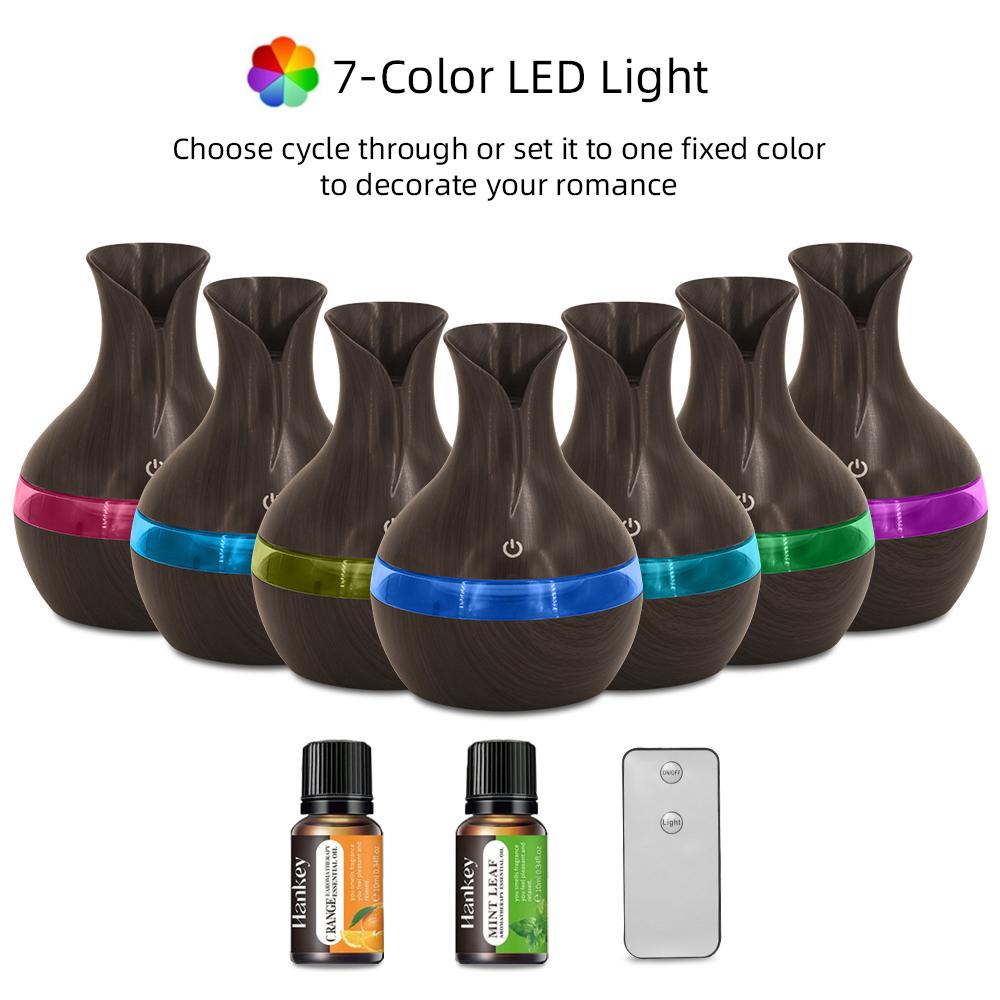 

7-Color Night Light Aromatherapy Cool Mist Humidifier USB Powered 300ml Essential Oil Diffuser W/ Remote Control & 2 Bottles Oil 300ml