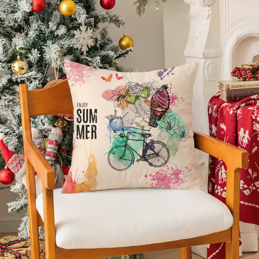 Country Flower Bicycle Pillow Case Silky Short Plush With Invisible Zipper Dustproof Sofa Cushion Cover For Home Decor