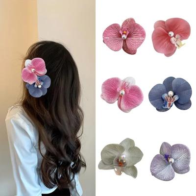 Butterfly Orchid Flowers Hair Clip Hair Ornament Pink Orchid Hairpin Side Barrettes Headdress Bohemia Barrettes Hair Accessories