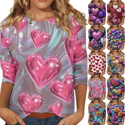 Women's Valentine's Day Print Fashion Casual 3/4 Sleeve Round Neck Top