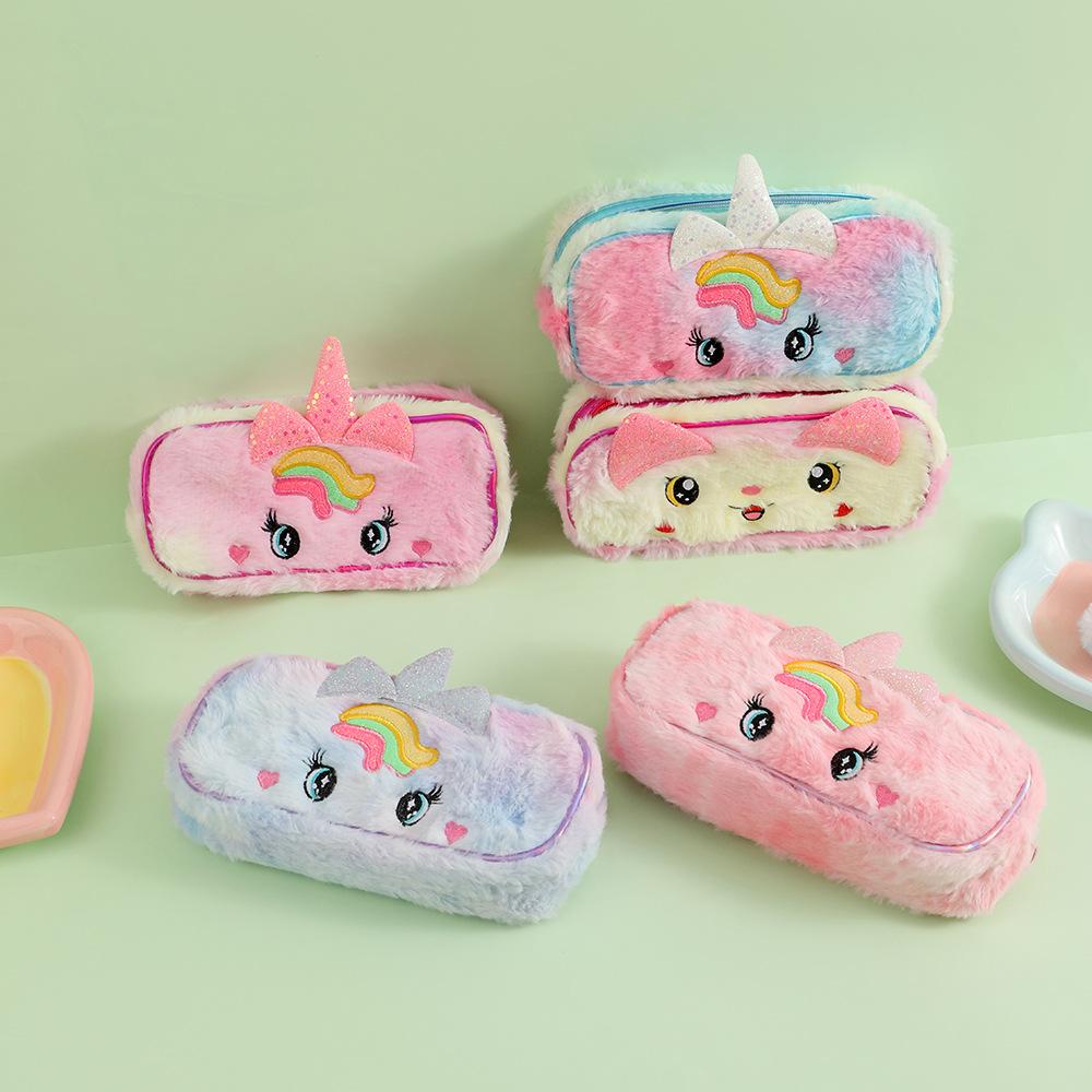 Furry Pencil Holder Adorable Cute Pencil Case Cartoon Stationery Bag Soft Plush Pencil Bag For Stationery Storage School