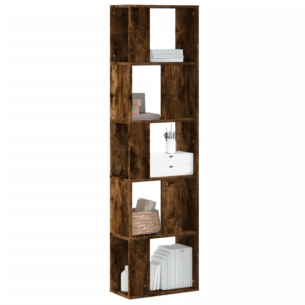 Bookshelf 5 Shelves Smoked Oak Finish 45 x 23.5 x 162.5 cm Engineered Wood