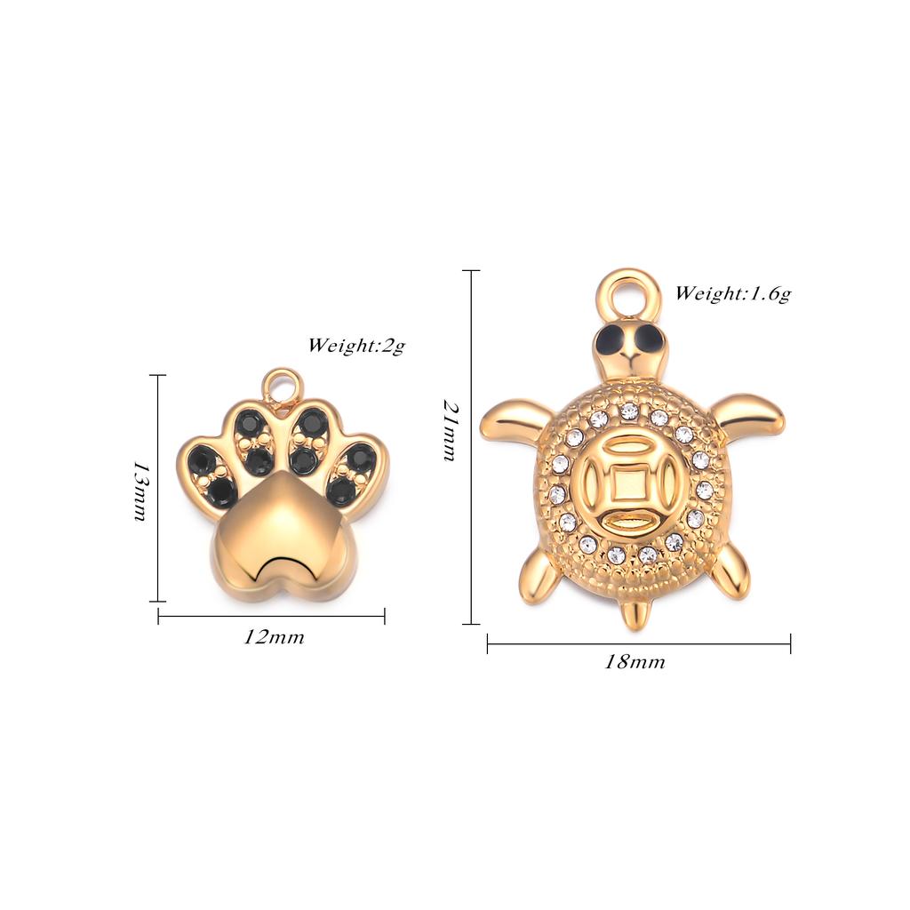 4Pcs Cute Crystal Pet Paw Charms Stainless Steel Turtle for Jewelry Making DIY Earrings Bracelet Necklace Supplies Accessories