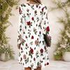 Women Criss Cross V Neck Long Sleeve Floral Printed Dress White Green Curved Hem