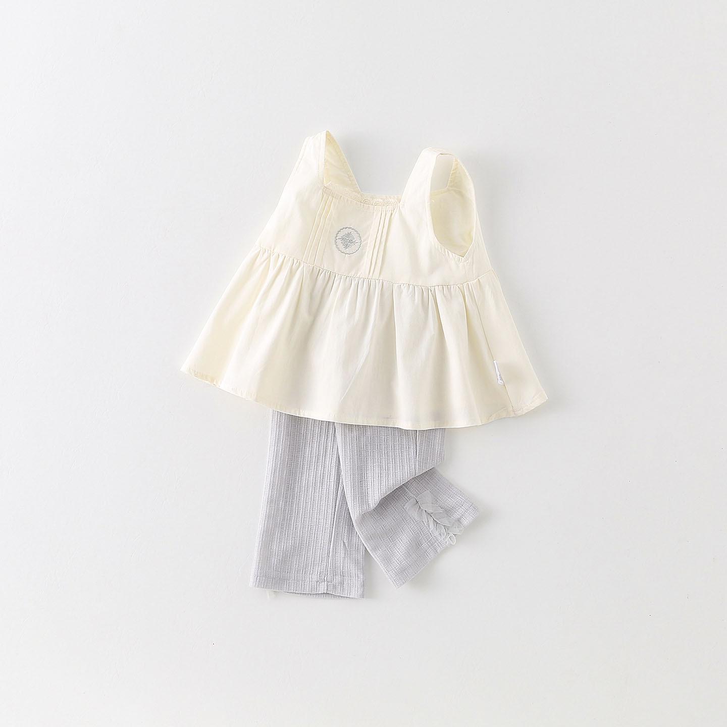 2026 Girls Summer Set: Solid Sleeveless Vest & Thin Pants 100 cm