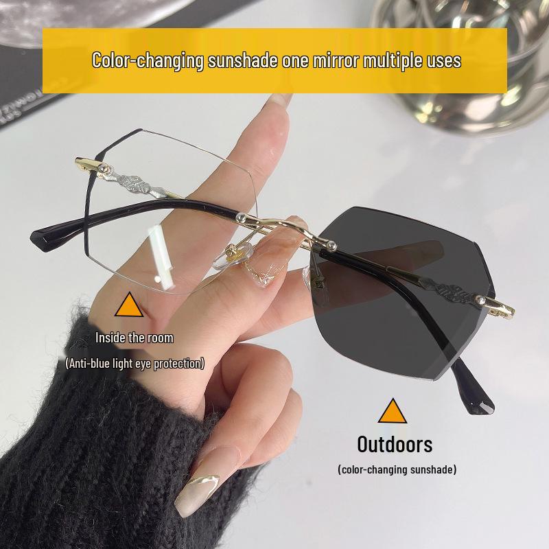 Polygon Frameless Color-Changing Anti-Blue Myopia Glasses: Unisex, Slimming, Trendy, Prescription-Ready, No Makeup Needed