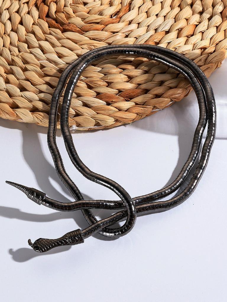 Punk Multilayer Metal Alloy Gold Black Color Cool Bendy Snake Necklace Bracelet for Women Men Chunky Jewelry