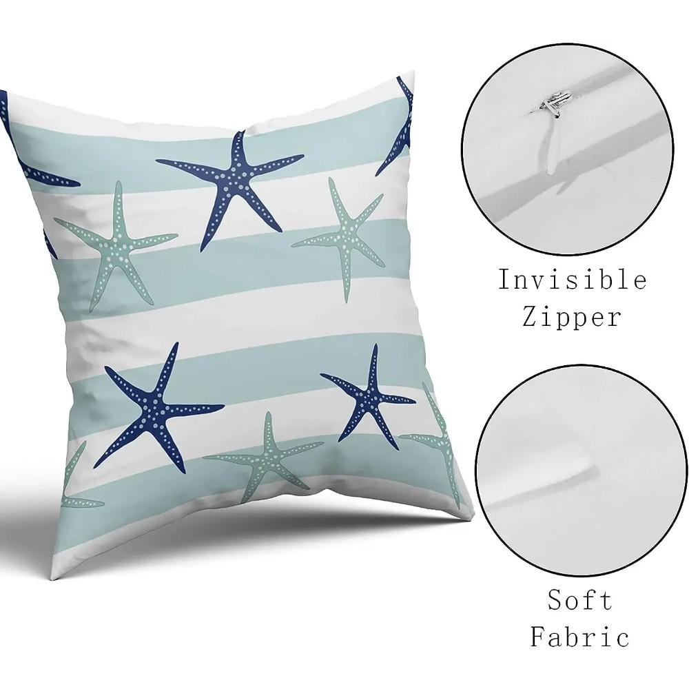 Nautical Starfish Pillow Covers X Inch Summer Coastal Pillow Cases Farmhouse Outdoor Decor Navy Blue Cushion Covers Set of