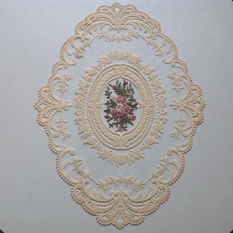 European Oval Lace Embroidery Coaster Bedroom Study Kitchen Cup Table Mat Food Fruit Plate Cover Decoration