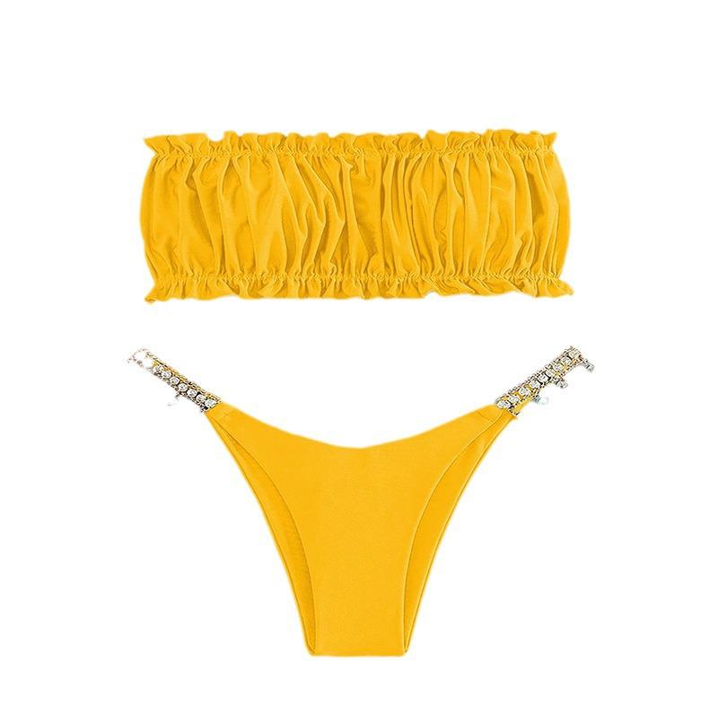 2025 Bez ramiączek Jednokolorowe Rozcięte Bikini - Europejska i Amerykańska Modna Seksowna Odzież Kąpielowa