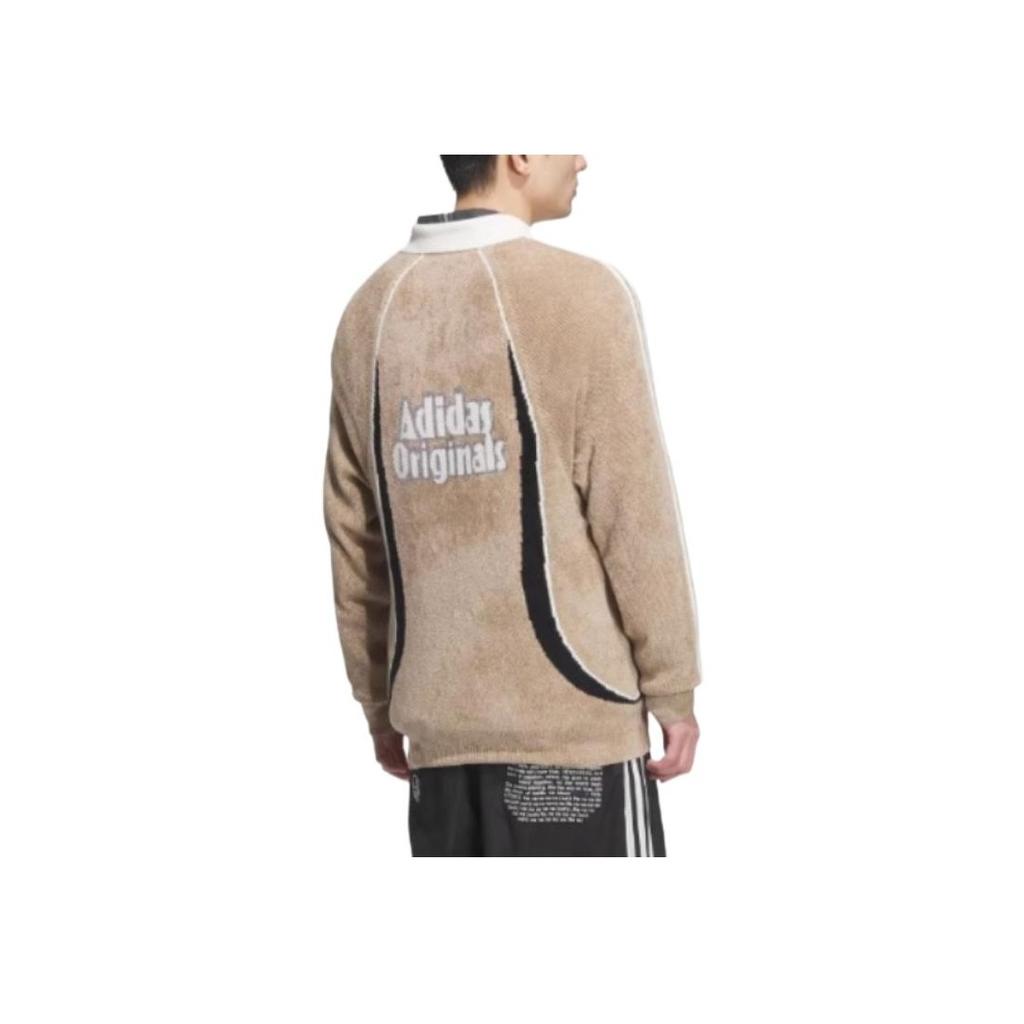 Adidas Originals FW24 Seria Klasyczna Wygodny Miękki Przyjazny dla Skóry Wszechstronny Sweter Dzianinowy Męski Sweter Khaki Brązowy JN3794