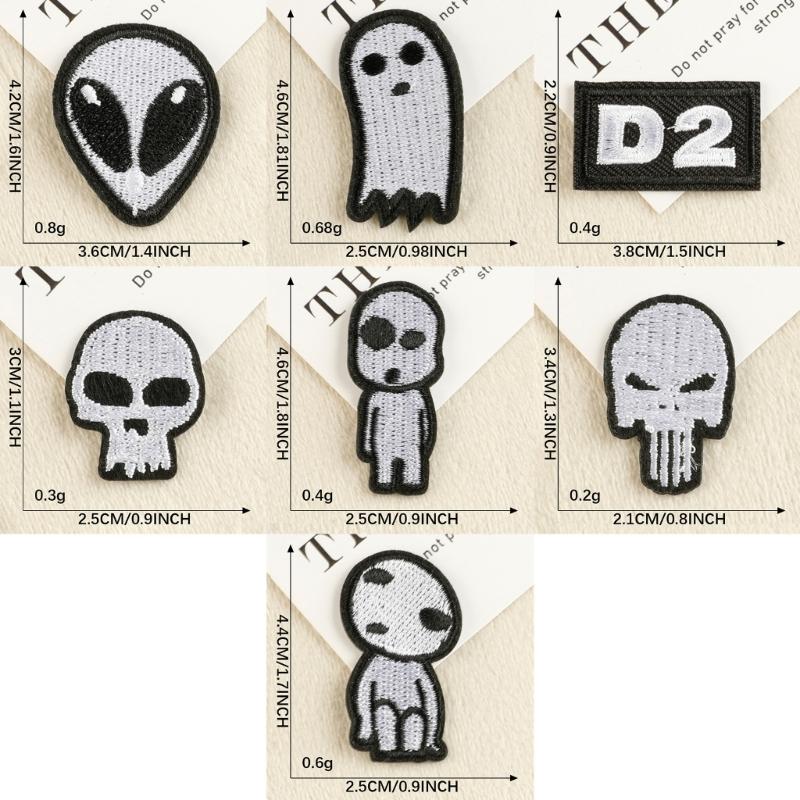 7 Pcs Cartoon Alien Head Embroidered Patches Iron On Patches Lovely Clothing Patches Sewing Patches for Clothes Bag