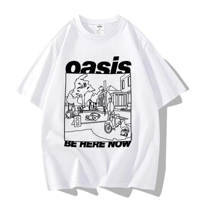 Britská pouličná Oasis Kapela Oasis Voľný Módny Všestranný Trendy Značkový Krátkorukávový Odev Polovičný Rukáv Bavlna Pár Tričko