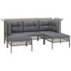 5 Piece Garden Lounge Set with Cushions Grey Poly Rattan