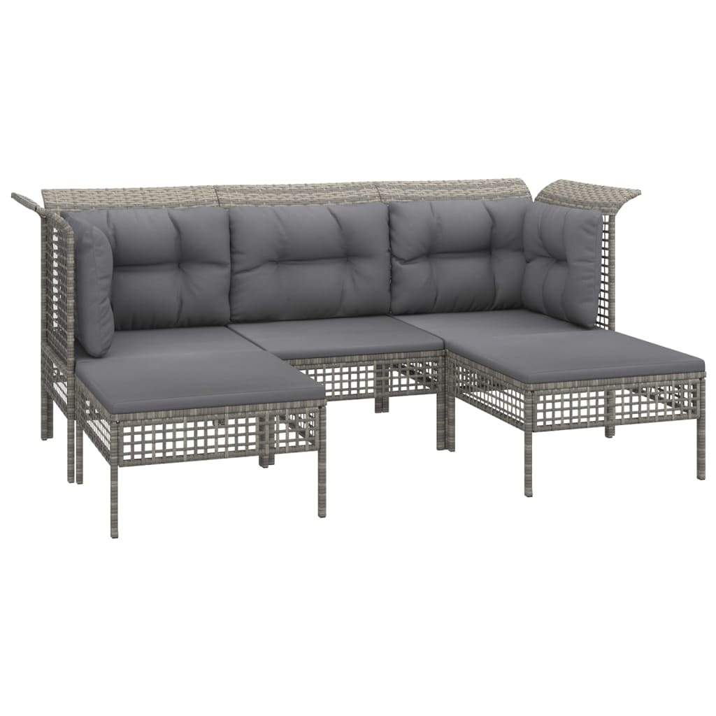 5 Piece Garden Lounge Set with Cushions Grey Poly Rattan