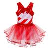 Girls Christmas Elf Santa Claus Costume Kids Shiny Striped Dance Dress Bowknot Tiered Tutu Skirt Jumpsuit for Performance