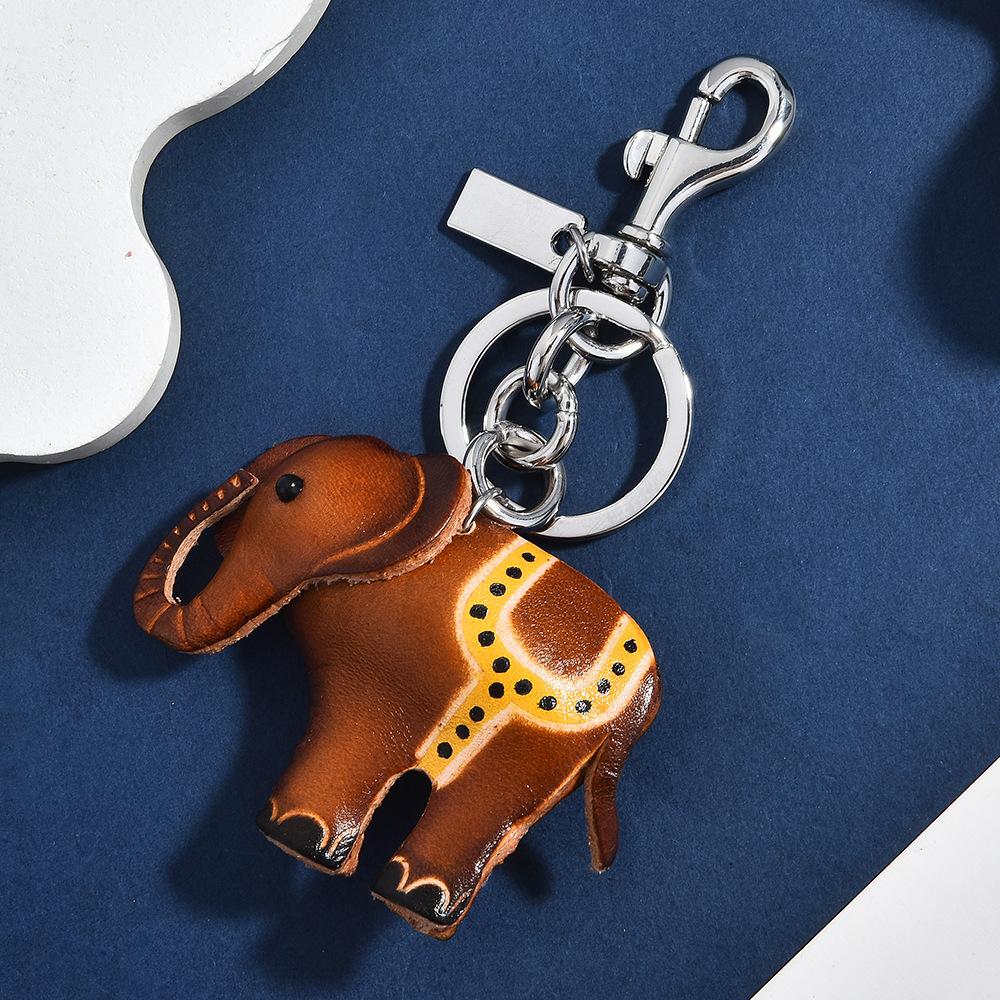 Handmade Leather Animal Keychain, Koala Elephant Styling Bag Pendant, Vintage Vegetable Tanned Leather Jewelry Accessories