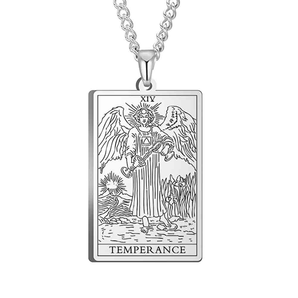 Stainless Steel Tarot Card Pendant Necklace - Men's Retro Hip Hop Style