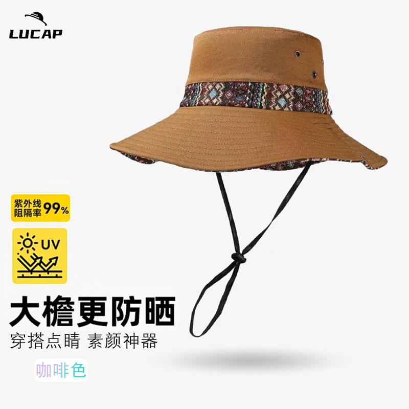 Western Cowboy Basin Hat Women's Spring Summer Retro Mountaineering Hat Outdoor Big Brim Sunscreen Bucket Hat