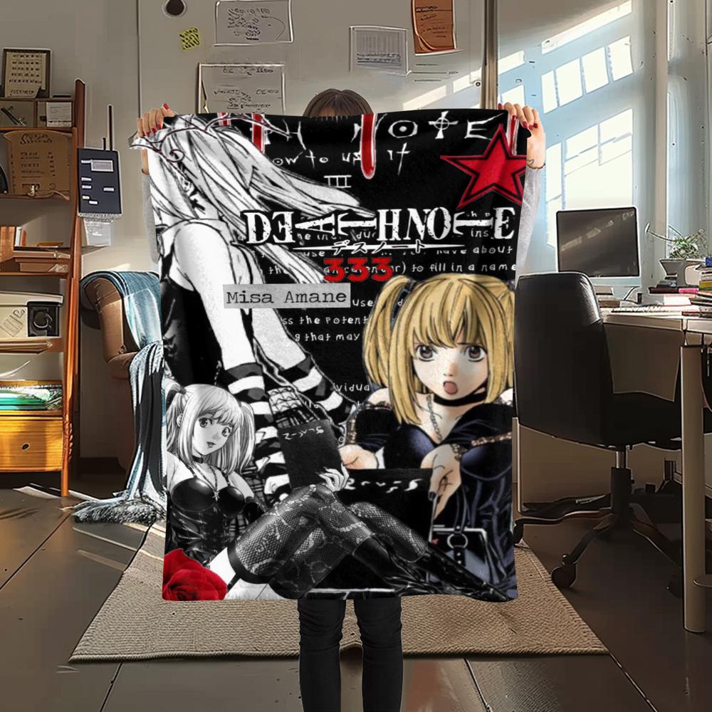 1Pc Death Note Print Flannel Blanket, High Quality Comfortable for All Seasons, Home Decor, Warmth and Comfort, Perfect for Christmas Gifts