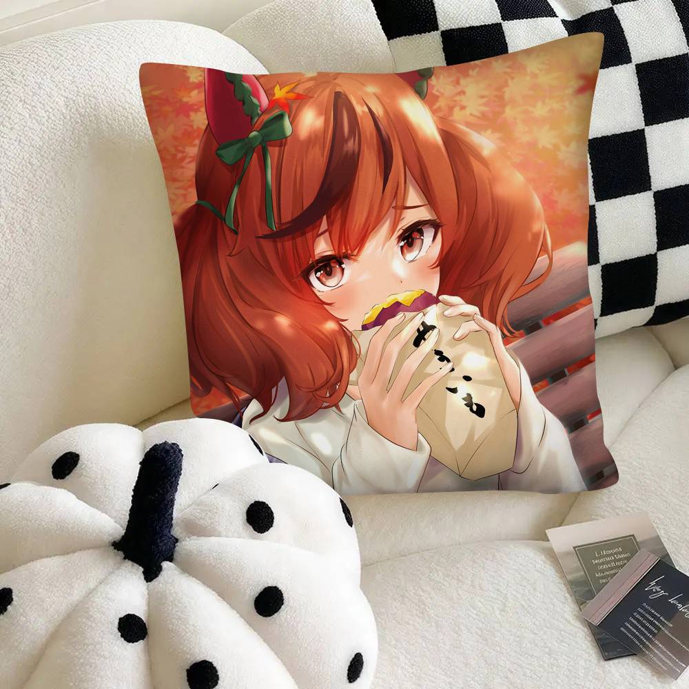 Schöne Natur Niedliches Anime-Mädchen Umamusume Kissenbezug Quadratisches Kissen Schlafzimmer Sofa Freizeit Komfort Kissen Auto Heimdekoration