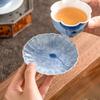 Hand-painted Blue Lotus Tea Coasters, High-end Single Gongfu Tea Set Accessories, Ceramic Personal Household Tea Saucer Base