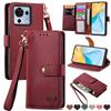Zipper Leather Wallet Case For ZTE Libero 5G IV Blade V41 Smart A34 A35 Lite A35 Core A72S A75 V60 Vita Anshin Family Back Cover