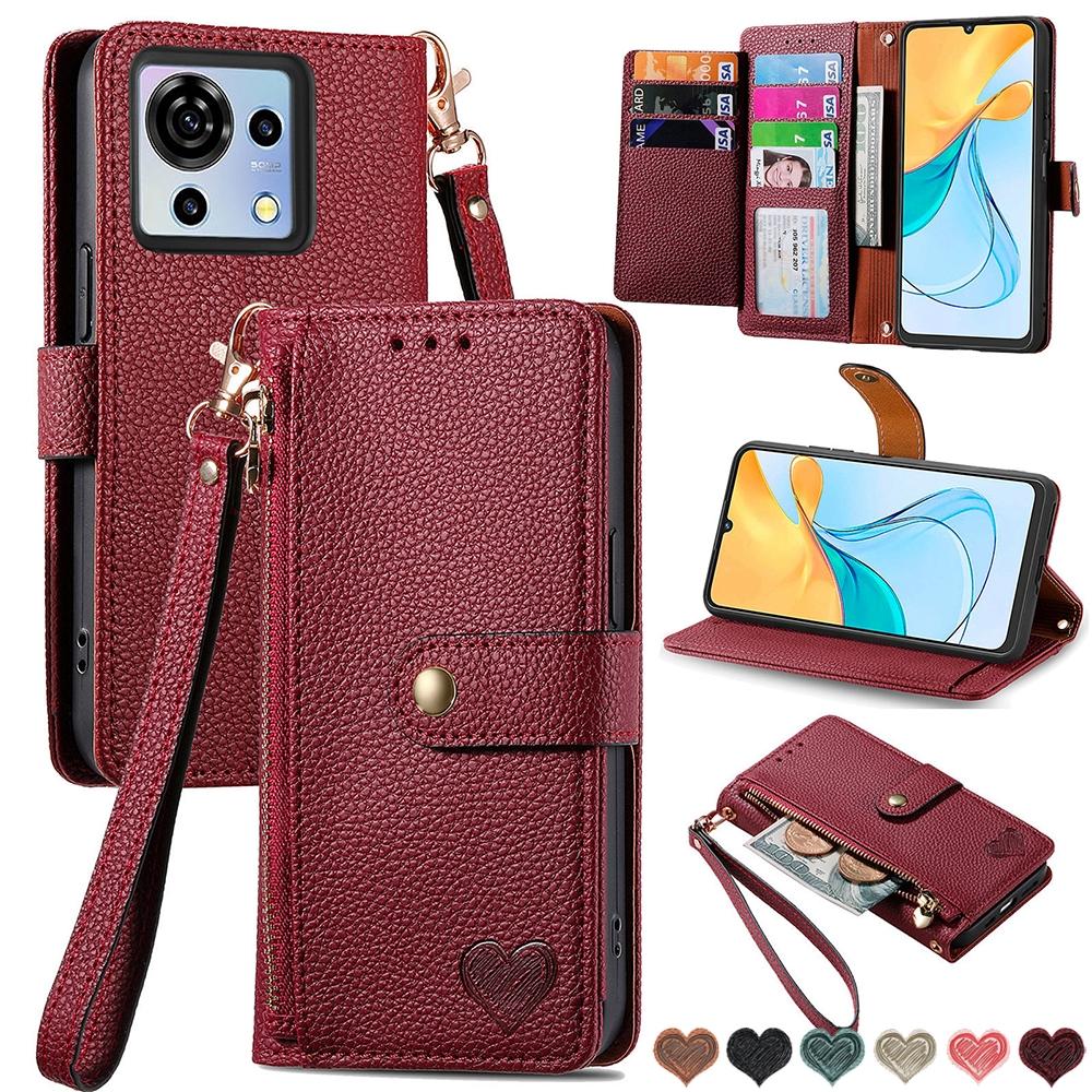 Zipper Leather Wallet Case For ZTE Libero 5G IV Blade V41 Smart A34 A35 Lite A35 Core A72S A75 V60 Vita Anshin Family Back Cover
