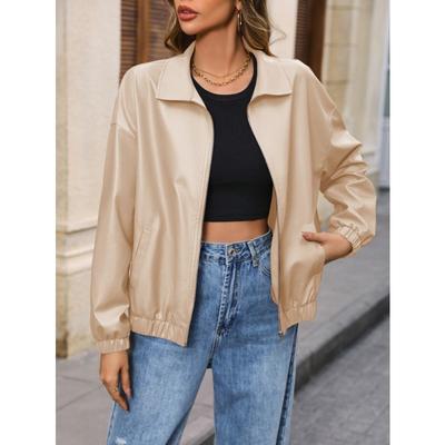 Dames Plus Size Jas Casual Lange Mouw Effen Kleur PU Biker Leren Jas Revers Jas Tops