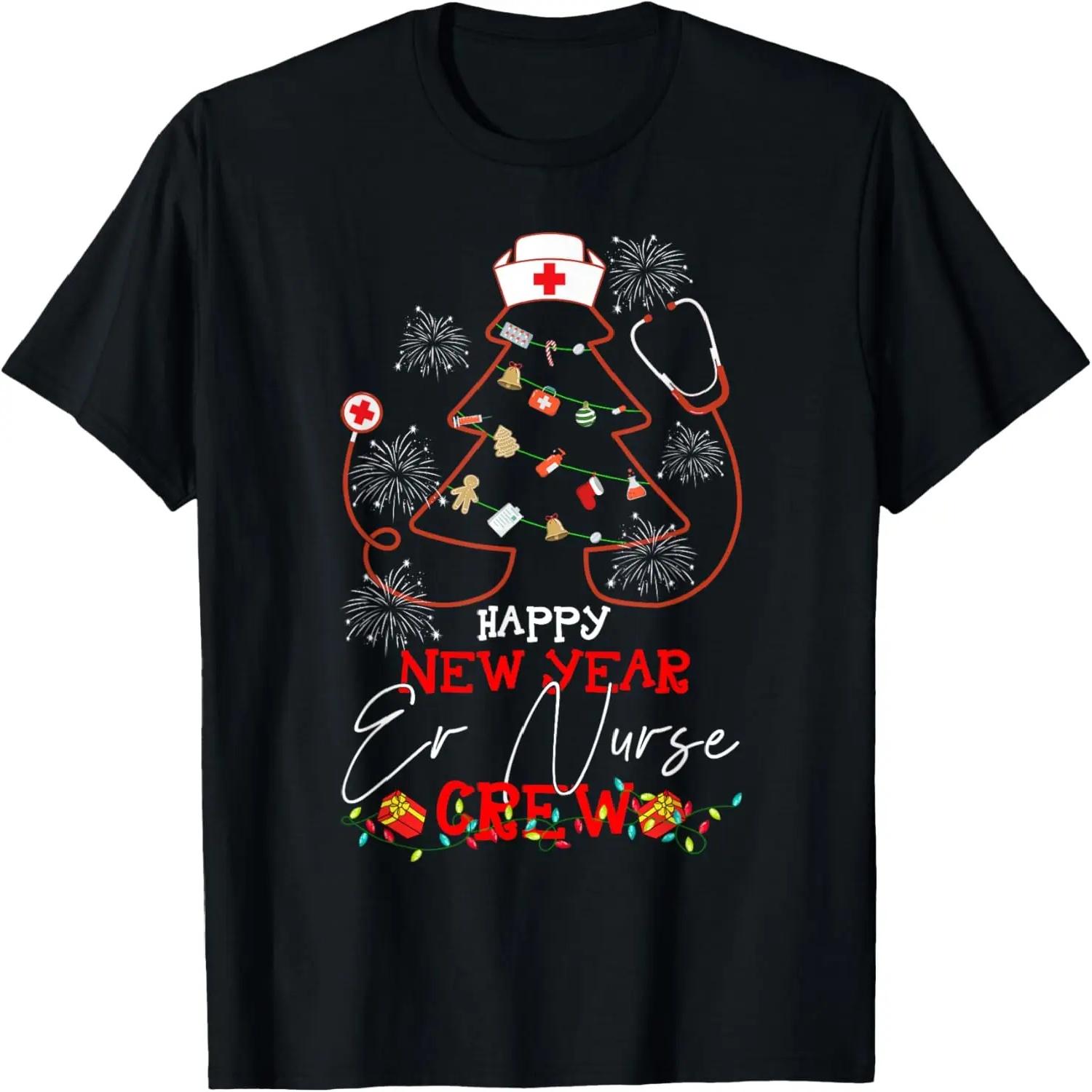 

Happy New Year ER Nurse Crew Reindeer Nurse Christmas T-Shirt XXXXXL чорний