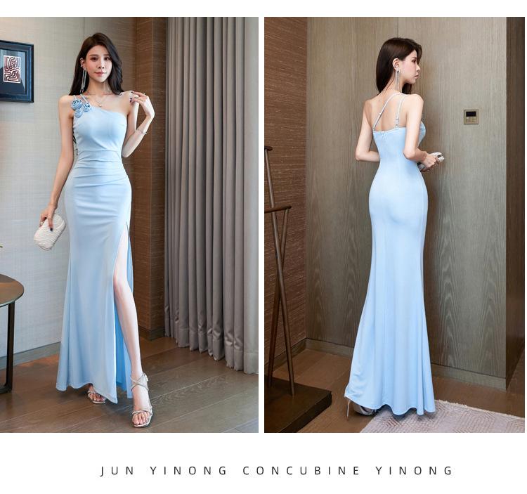 New Arrival: Slim Fit Spaghetti Strap Fishtail Evening Gown - Sexy Strapless Slit Dress for Women