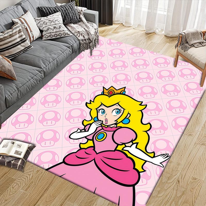 Princess Peach Flannel Pattern Square Carpet,Area Rug,Carpet Rug for Living Room Bedroom Sofa Playroom Decor,Non-slip Floor Mat