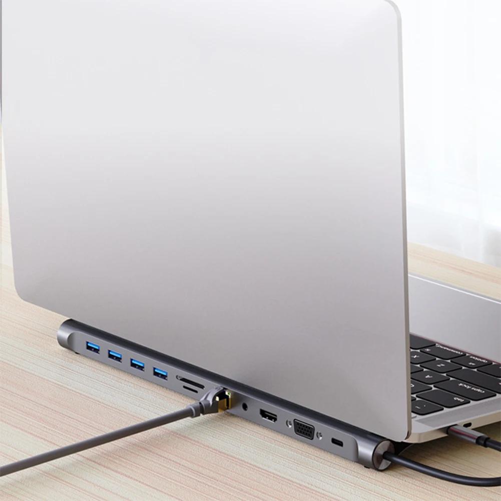 11 in 1 USB C Dock with 4K HDMI-Compatible VGA Ethernet Multiport Adapter 100W PD SD/TF Audio for Surface/HP/Dell/Lenovo/MacBook