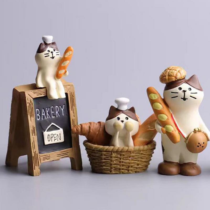 Miniature Cat Figurines Micro Scene Coffeeshop Bookshelf bakery Decoration Garden Resin Craft Japanese style Miniature Ornament