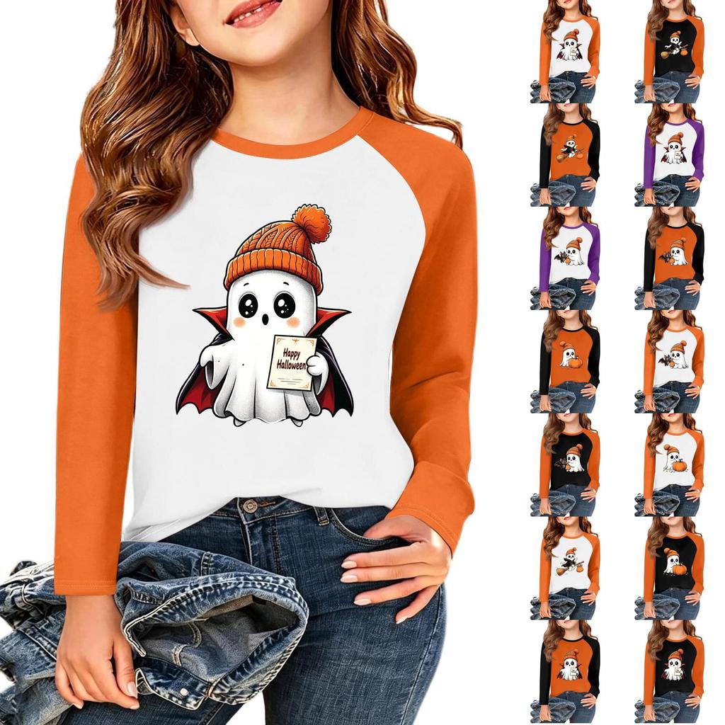 Kids' Halloween Printed Long Sleeve Neck T-Shirt for Casual Wear