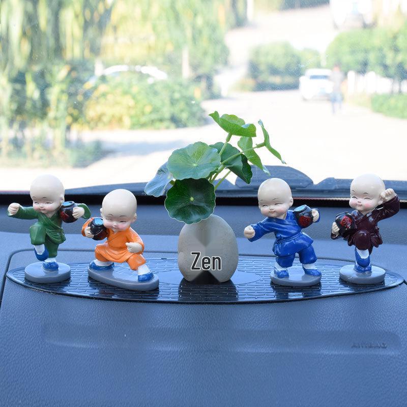 Shaking Head Monk Car Ornament Set - Cute Interior Decoration for Men and Women